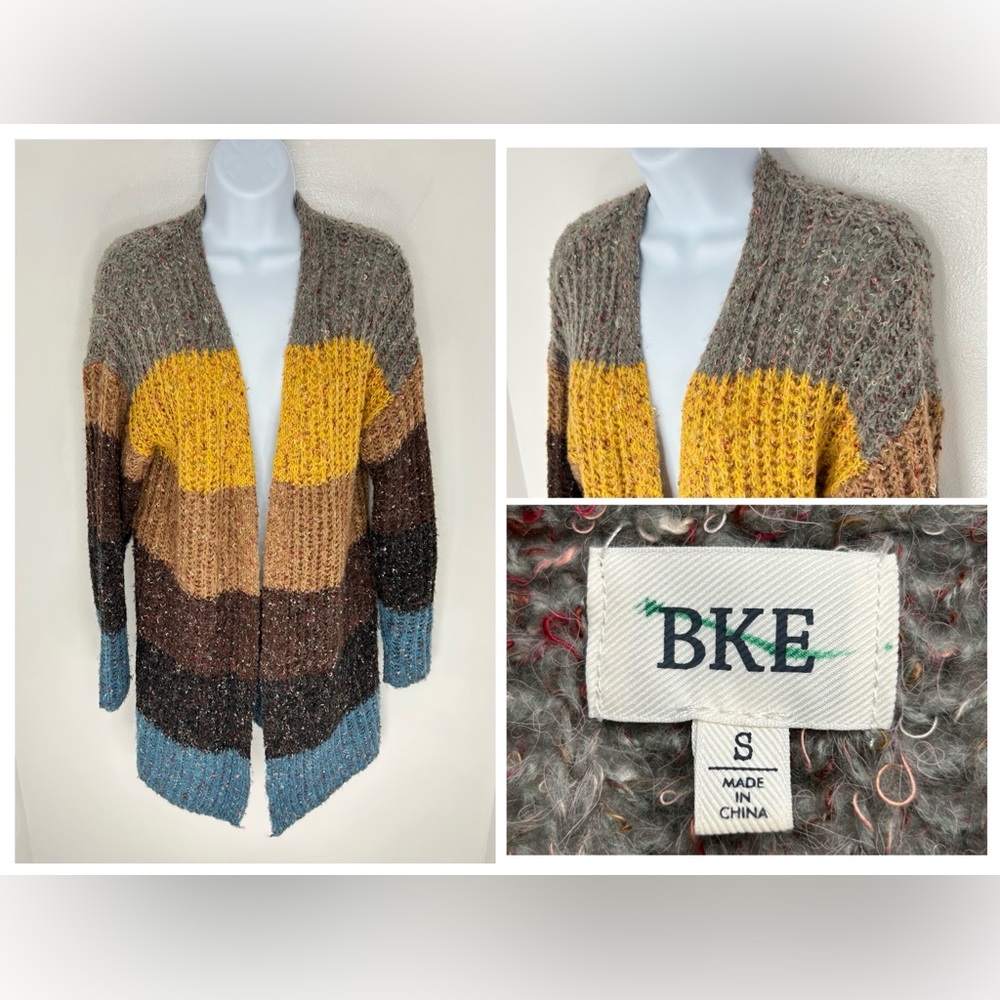 BKE Wide Striped Cardigan Sweater‎ Size Small Open Boho Chunky Knit Grandmacore